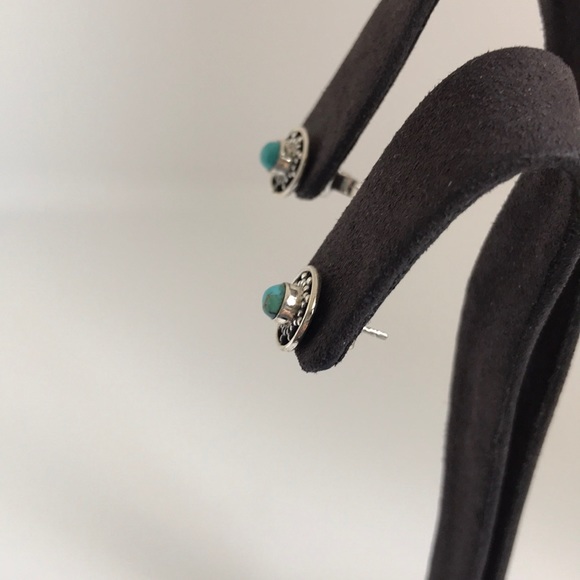 Sterling Silver & Turquoise Button Earrings - Picture 2 of 4